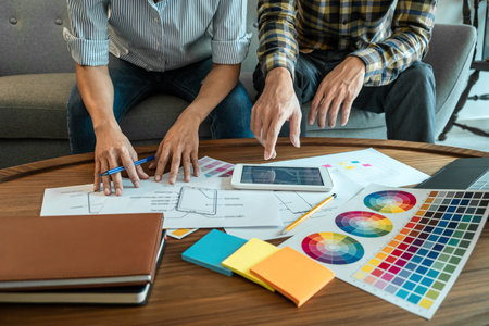 Professional Creative Team of Web/Graphic Designer planning, drawing website ux app for mobile phone application and development template layout, process to prototype wireframe, User experience.の写真素材