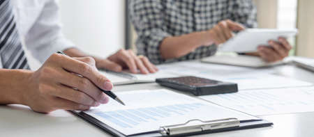 Partner meetings and briefing, Teamwork of business colleagues consultation and conference new...