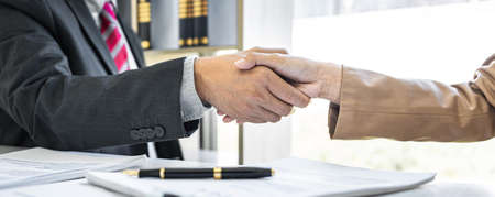 Good service cooperation of Consultation between a male lawyer and business woman customer,...