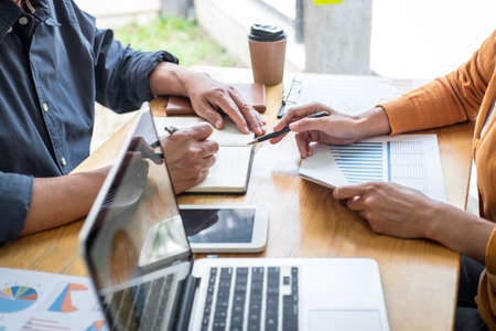 Business team meeting to conference, collaboration discussing working analyzing with financial data...