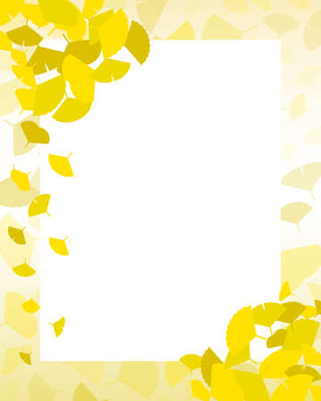 White picture frame with ginkgo leaves on a beige backgroundのイラスト素材
