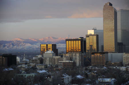 Denver Colorado Skyline and Duskの写真素材