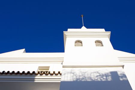 Plain white building in traditional Pueblo on the Costa del Sol in Spainの写真素材