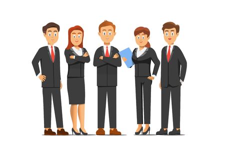 Successful business man and woman are posing in front of the camera and smiling, Illustration of team work in flat cartoon style.のイラスト素材