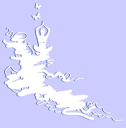 girl meditating on the abstract of the slope of the mountain, around the butterfliesのイラスト素材