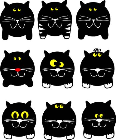 round cats with different facial expressions, isolated on white backgroundのイラスト素材