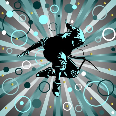 modern young dancer jumping on the colorful abstract backgroundのイラスト素材