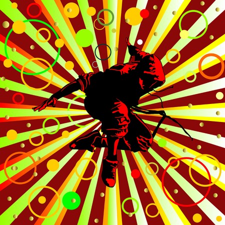 modern young dancer jumping on the colorful abstract backgroundのイラスト素材