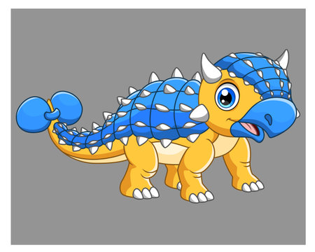 Cartoon funny Ankylosaurus on white background vector illustrationのイラスト素材