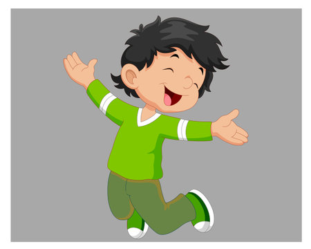 Happy boy and jump vector illustrationのイラスト素材
