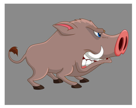 Cartoon funny wild boar on white background vector illustrationのイラスト素材