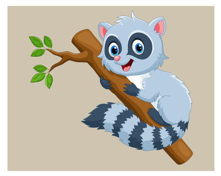 Cute raccoon cartoon on the tree branch. Vector illustration.のイラスト素材