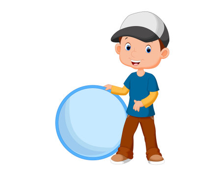 Boy holding a magnifying glass. Vector illustration on white background.のイラスト素材