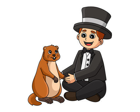 Magician with a beaver on a white background, vector illustrationのイラスト素材