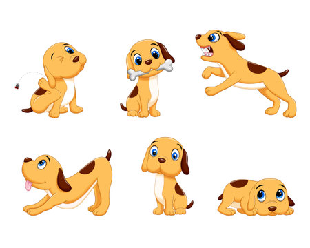 Vector illustration of Cute cartoon dog with different emotions set isolated on white backgroundのイラスト素材
