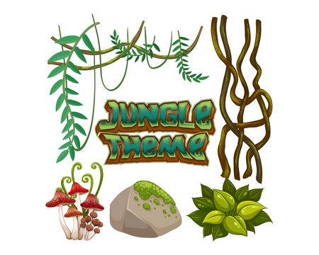 Mushrooms and plants with text. Vector illustration on white background.のイラスト素材