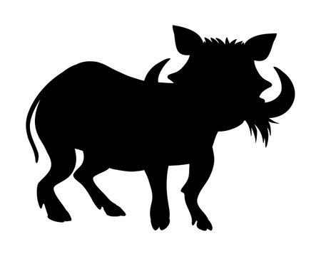 Black silhouette of a warthog with horns on a white backgroundのイラスト素材