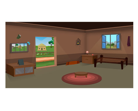 Interior of a room with furniture and window. Vector illustration.のイラスト素材