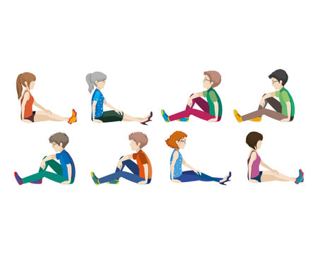 Vector illustration of a group of people doing yoga in different poses.のイラスト素材