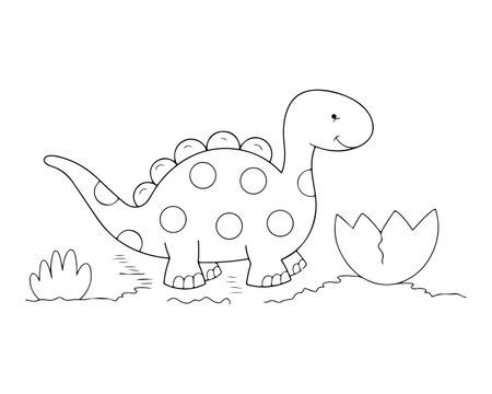 Dinosaur coloring page. Cute cartoon stegosaurus. Vector illustration.のイラスト素材