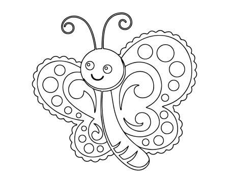 Coloring book for adult and older children. Coloring page with cute butterfly.のイラスト素材