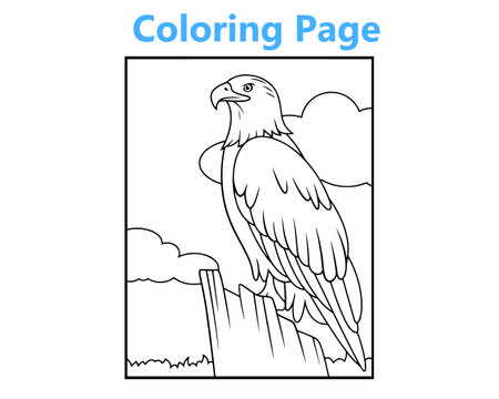 Coloring page for children with a picture of a bald eagle. Vector illustrationのイラスト素材