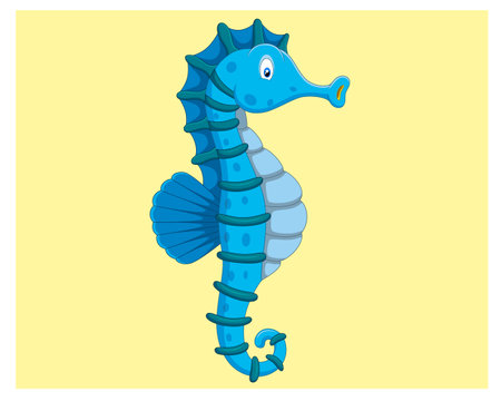 Cartoon seahorse on a yellow background. Vector illustration.のイラスト素材