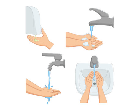 Set of hands washing with soap. Vector illustration in cartoon style.のイラスト素材