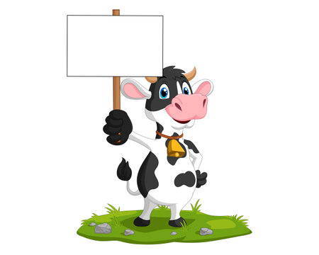 cow with sign on white background. Vector illustration of a cartoon cow.のイラスト素材
