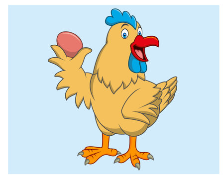chicken with egg on a blue background, vector illustration, epsのイラスト素材