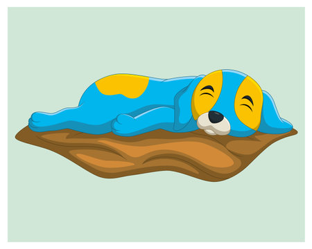 cute dog sleeping on the sand over blue background. vector illustrationのイラスト素材