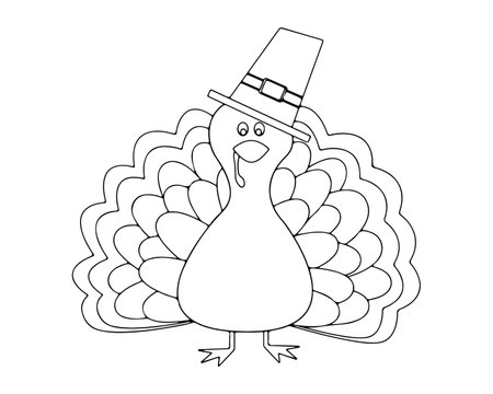 happy thanksgiving day turkey wearing pilgrim hat cartoon vector illustration graphic design
