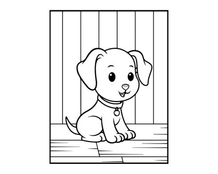 cute little dog puppy in the wooden house scene vector illustration designのイラスト素材
