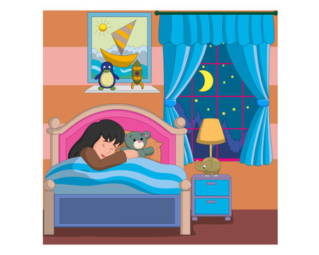 girl sleeping in the bed with teddy bear vector illustration graphic designのイラスト素材