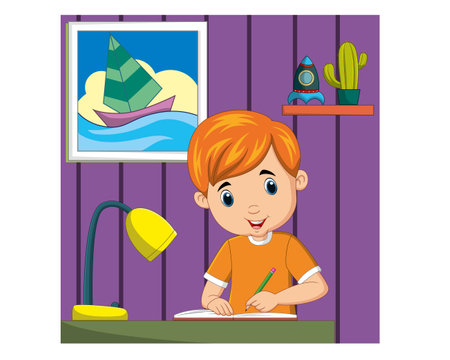Cute boy doing homework at home icon. Kid childhood little and people theme. Colorful design. Vector illustrationのイラスト素材