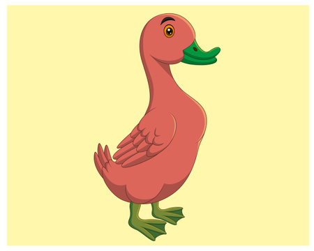 Illustration of a cute duck on a yellow background, vector illustrationのイラスト素材