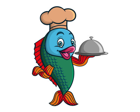 Cute fish chef cartoon icon vector illustration graphic design vector illustration graphic designのイラスト素材