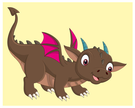 Cute dragon cartoon on yellow background. Vector illustration. Eps 10のイラスト素材