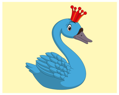 Blue swan with a crown on his head. Vector illustration.のイラスト素材