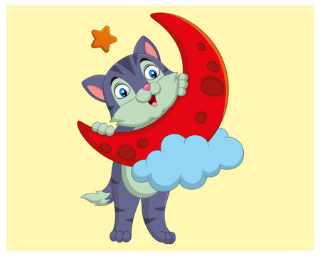 Cute cat on the moon. Vector illustration of a cartoon character.のイラスト素材