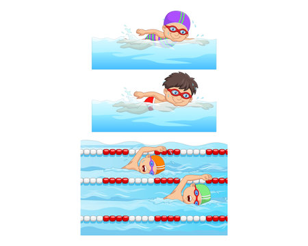Swimming Pool Swimming Competition Vector. Cartoon Character. Isolated Illustrationのイラスト素材