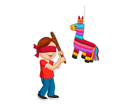 Cute boy in a blue t-shirt and a pink bandana holding a baseball bat. Vector illustrationのイラスト素材