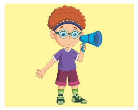 cute little boy with megaphone cartoon vector illustration graphic designのイラスト素材
