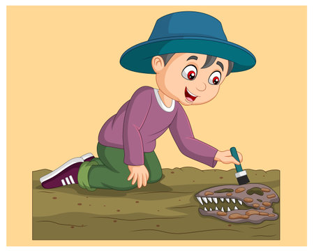 funny boy digging a hole in the ground cartoon vector illustration graphic designのイラスト素材