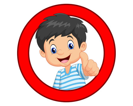 Vector illustration of Cartoon boy in red circle sign isolated on white backgroundのイラスト素材