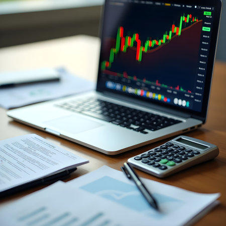 Stock market or forex trading graph and candlestick chart suitable for financial investment concept.の素材