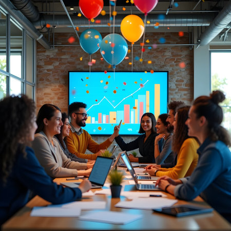 Group of multiethnic business people in casual wear having a meeting while sitting at a table in a modern officeの素材