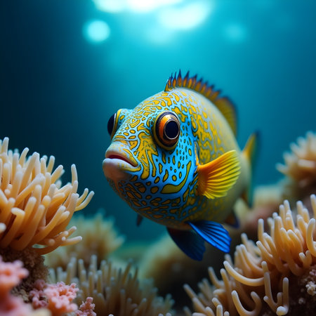 tropical fish on a coral reef in the sea, close-upの素材