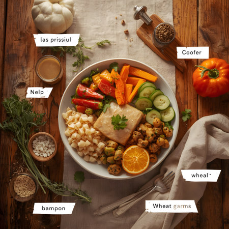 Healthy food concept. Vegetables, herbs, spices on a wooden backgroundの素材