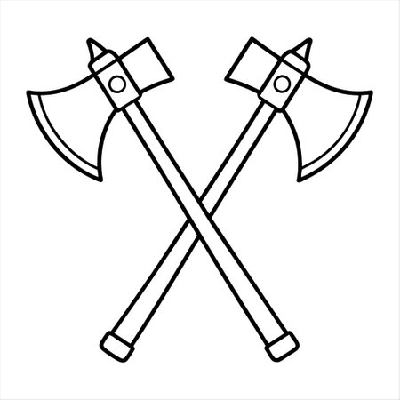 Powerful 2 Axe Art Vector Illustration â Ideal for striking, professional designs. Fully scalable, clean lines, and perfect for t-shirts, logos, tattoos, and posters. Add a bold toのイラスト素材